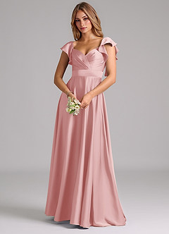 Azazie Leilani Bridesmaid Dresses Powder Pink A-Line Ruched Stretch Satin Dress image7