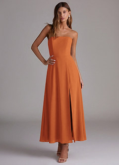 Azazie Wren Vestidos de madrinha de casamento Vestido Canela de Chiffon de Linha A com Sem alças image5