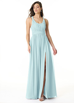 Azazie Olani Bridesmaid Dresses Sea Glass A-Line Off the Shoulder Chiffon Convertible Dress image1