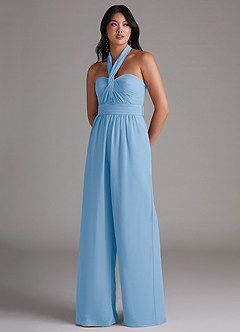 Azazie Lamara Robes à essayer chez vous Combinaison Convertible en Mousseline de soie Épaule décolletée Bleu Poussiéreux image8