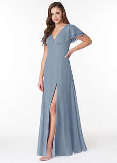 Azazie Ashika Final Sale Dusty Blue A-Line V-neck Ruched Chiffon Dress image4