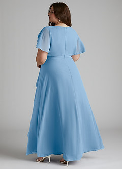 Azazie Aaliyah Bescheiden Bruidsmeisjekleding A-Lijn Bocht Gevouwen Chiffon Vloerlengte Jurk image9