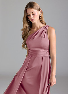 Azazie Dallas Bridesmaid Dresses Vintage Mauve A-Line One Shoulder Stretch Satin Dress image6