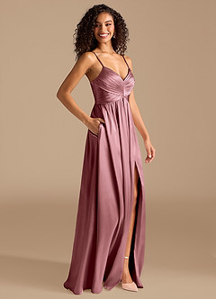 Azazie Alia Bridesmaid Dresses Vintage Mauve A-Line Pleated Metallic Satin Dress image5