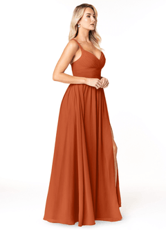 Azazie Chanel Robes de demoiselle d'honneur Robe Trapèze en Mousseline de soie Plissée Orange Brûlée image4