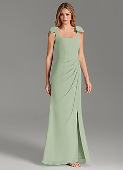 Azazie Adalynn At-home Try On Dresses Dusty Sage Mermaid Pleated Chiffon Dress image4