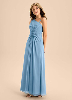Azazie Brooke Junior Steel Blue A-Line Side Slit Chiffon Dress image6