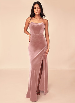 Azazie Nereda Robes de demoiselle d'honneur Robe Trapèze Convertible en velours Sans bretelle Rose Poussiéreuse image8