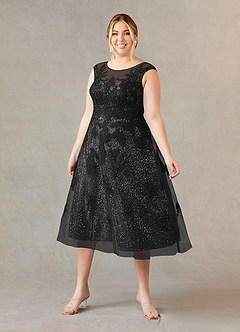 Azazie Flynn Mother of the Bride Dresses Black A-Line Boatneck Lace Tulle Dress image6