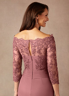 Azazie Rhonda Abiti per la Madre della Sposa Abito Sirena in Maglia a Spalla Scoperta Rosa Del Deserto image8