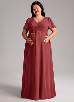 Azazie Verna Maternity Bridesmaid Dresses A-Line V-Neck Ruched Chiffon Floor-Length Dress image11