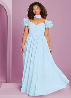 Barbie ♥ Azazie Bridesmaid Dresses Sky Blue A-Line Off the Shoulder Chiffon Convertible Dress image15