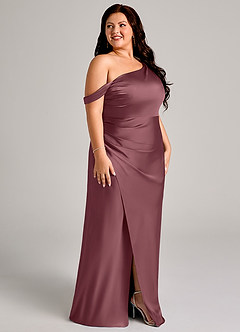 Azazie Madelyn Robes de demoiselle d'honneur Robe Sirène Convertible en Satin extensible Asymétrique Rose Du Désert image11