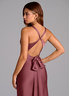 Azazie Hati Bridesmaid Dresses Desert Rose Mermaid Stretch Satin Dress image2