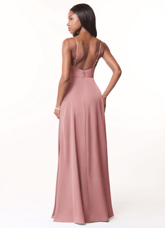 Azazie Brielle Bridesmaid Dresses Dusty Rose A-Line Cowl Spaghetti Straps Stretch Satin Dress image2