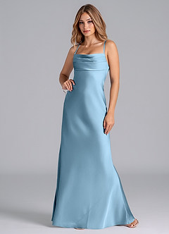 Azazie Seema Bridesmaid Dresses Steel Blue Mermaid Corset Stretch Satin Dress image4