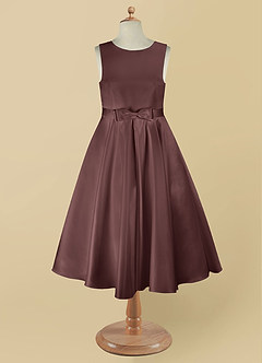 Azazie Coco Blumenmädchenkleider A-Linie Schleifen Matte Satin Kleid Espresso image8