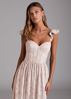Azazie Denisse Bridesmaid Dresses Blushing Pink A-Line Ruched Floral Burnout Dress image4
