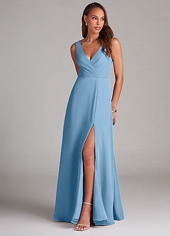 Azazie Nelly Bridesmaid Dresses Steel Blue A-Line Pleated Chiffon Dress image1