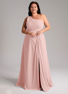 Azazie Brooke Bridesmaid Dresses Powder Pink A-Line One Shoulder Chiffon Dress image10