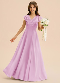 Azazie Anysa Junior Candy Pink A-Line Ruched Chiffon Dress image1