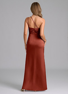 Azazie Eren Bridesmaid Dresses Terracotta Mermaid One Shoulder Stretch Satin Dress image3