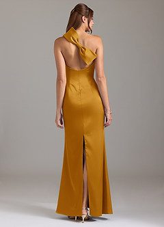 Azazie Arleth Bridesmaid Dresses Butterscotch A-Line One Shoulder Stretch Satin Dress image5