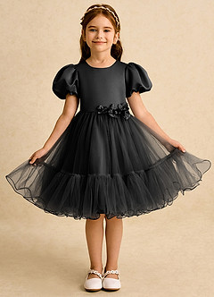 Azazie Cocoa Abiti da Ragazza di Fiori Abito Principessa in Tulle Plissettato Nero image5