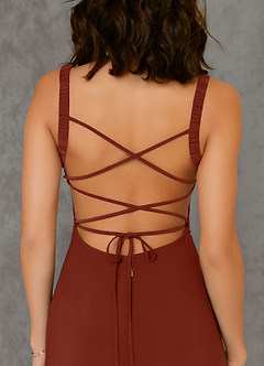 Azazie Nikki Jurken voor bruidsmeisjes Jurk van Luxe gebreid met Kolom Korset Terracotta image6