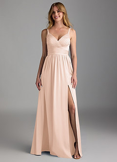 Azazie Chanel Bridesmaid Dresses Blushing Pink A-Line Pleated Stretch Satin Dress image5