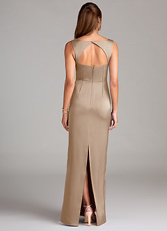 Azazie Flori Bridesmaid Dresses Taupe Sheath Side Slit Stretch Satin Dress image2