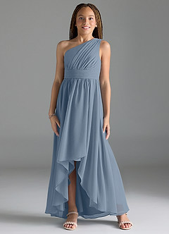 Azazie Mathilda Junior Dusty Blue A-Line Pleated Chiffon Dress image1