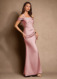 Azazie Altonia Kleider für die Brautmutter Meerjungfrau-Linie Schulterfrei Stretch-Satin Kleid Puderrosa image2