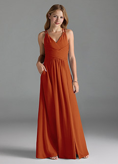 Azazie Farren Junior Paprika A-Line Pleated Chiffon Dress image3