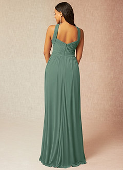 Azazie Hillian Bridesmaid Dresses Eucalyptus A-Line Halter Pleated Mesh Dress image2