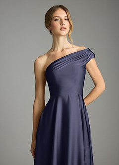 Azazie Melanie Bridesmaid Dresses Stormy A-Line Off the Shoulder Stretch Satin Dress image6