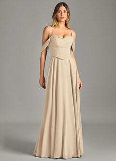 Azazie Chelsey Brautjungfernkleider Wandelbar A-Linie Schulterfrei Chiffon Kleid Champagner image3