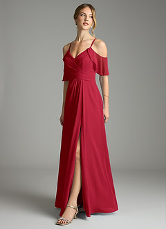 Azazie Dakota Bridesmaid Dresses Scarlet A-Line V-Neck Pleated Chiffon Dress image4