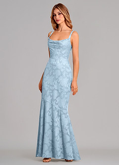 Azazie Aubrey Jurken voor bruidsmeisjes Jurk van Bloemen Burn-out met Zeemeermin Boog Hemelsblauw image3