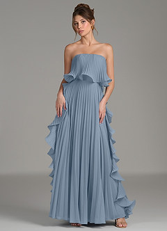 Azazie Alexia Bridesmaid Dresses Dusty Blue A-Line Ruched Chiffon Dress image1