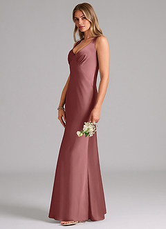 Azazie Kamila Bridesmaid Dresses Amethyst A-Line Pleated Stretch Satin Dress image6