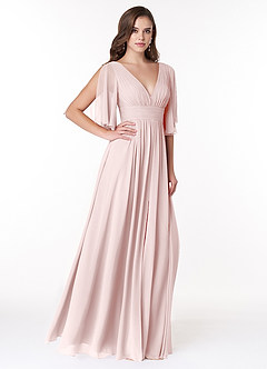 Azazie Temeka Bridesmaid Dresses Blushing Pink A-Line Ruched Chiffon Dress image4