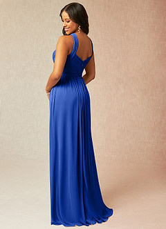 Azazie Hillian Bridesmaid Dresses Royal Blue A-Line Halter Pleated Mesh Dress image4