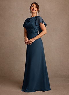 Azazie Frieda Mother of the Bride Dresses Dark Navy A-Line Applique Chiffon Dress image2