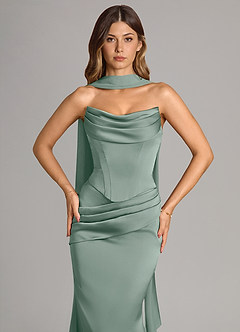 Azazie Sorrel Brautjungfernkleider Wandelbar Meerjungfrau-Linie Schulterfrei Stretch-Satin Kleid Silberner Salbei image6