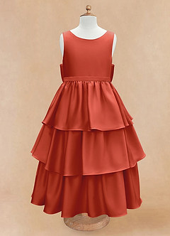 Azazie Margie Flower Girl Dresses Rust A-Line Bow Stretch Satin Dress image4