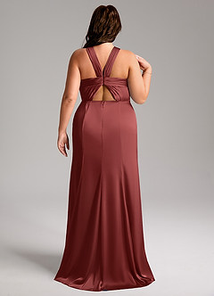 Azazie Rue Bridesmaid Dresses Terracotta Mermaid Pleated Stretch Satin Dress image9