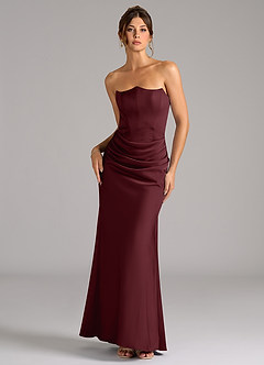 Azazie Debby Jurken voor bruidsmeisjes Converteerbaar Jurk van Stretch Satijn met Zeemeermin Strapless Cabernet image1