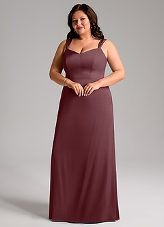 Azazie Denice Vestidos de damas de honor Vestido de Sangrado de Satén Elástico de Corte Recto con Plisado image6