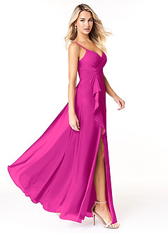 Azazie Emerald Final Sale Fuchsia A-Line Ruffled Chiffon Dress image2